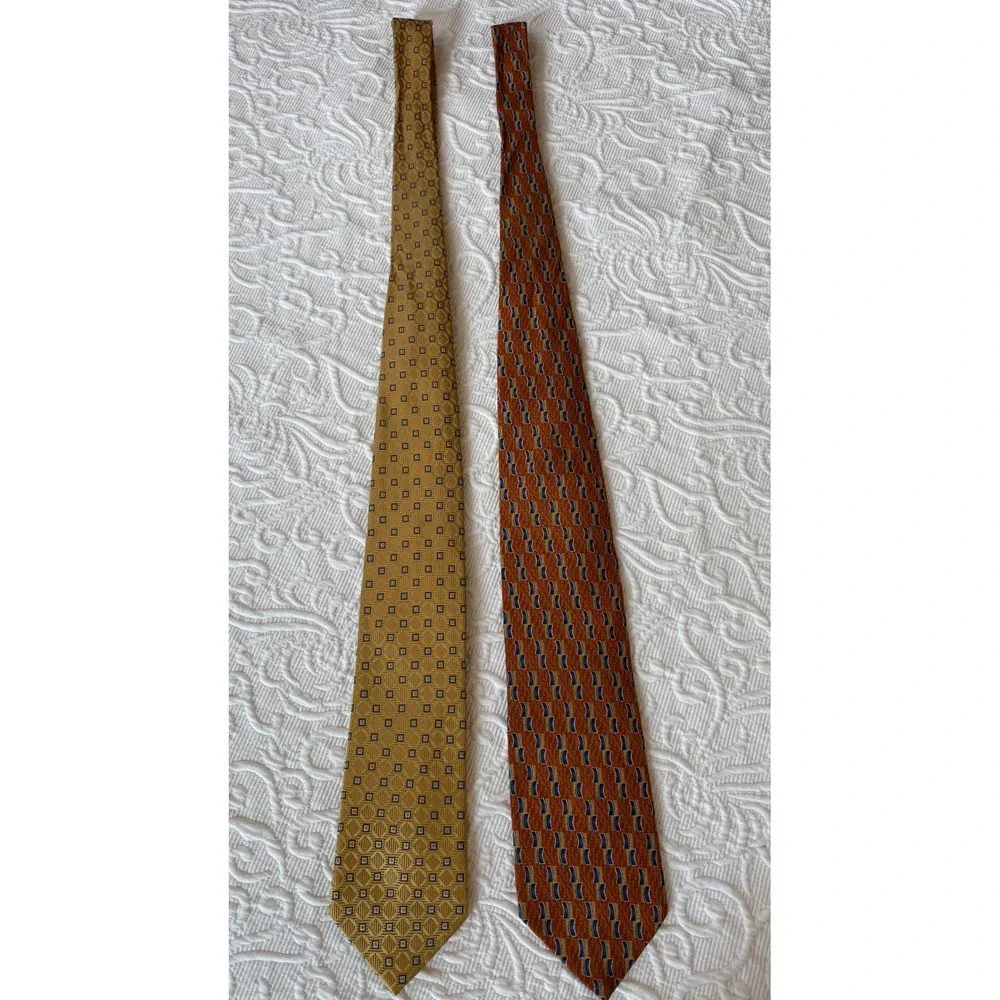 Jos A Bank Executive Collection Silk Tie Bundle Gold &‎ Rust Geometric Mens Ties